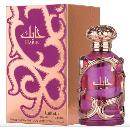 Lattafa Habik Damen Eau de Parfum Flasche mit floralem und fruchtigem Design, elegantes Parfüm für Frauen
