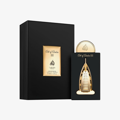 Lattafa Pride Art of Arabia III Parfümflasche mit goldener Kappe und eleganter Gestaltung, 50ml Duft für Damen und Herren