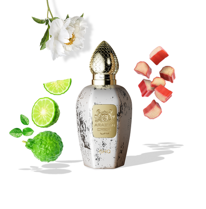 Arabian Crest Dubai Ishq Eau de Parfum Flasche mit orientalischem Design, elegante Parfümverpackung, Duftnote und Markenlogo sichtbar
