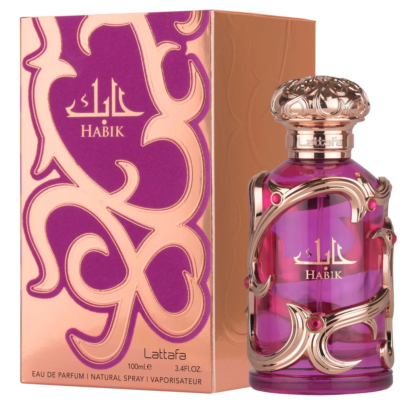 Lattafa Habik for Women Eau de Parfum in lila Flasche, elegantes Parfüm mit blumigem und fruchtigem Duft.