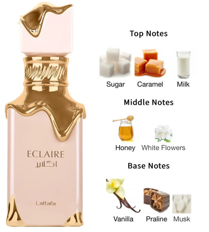 Lattafa Eclaire Eau de Parfum Flasche mit 100 ml, elegantes Design, für Damen und Herren, Parfüm mit floralem und frischem Duft.