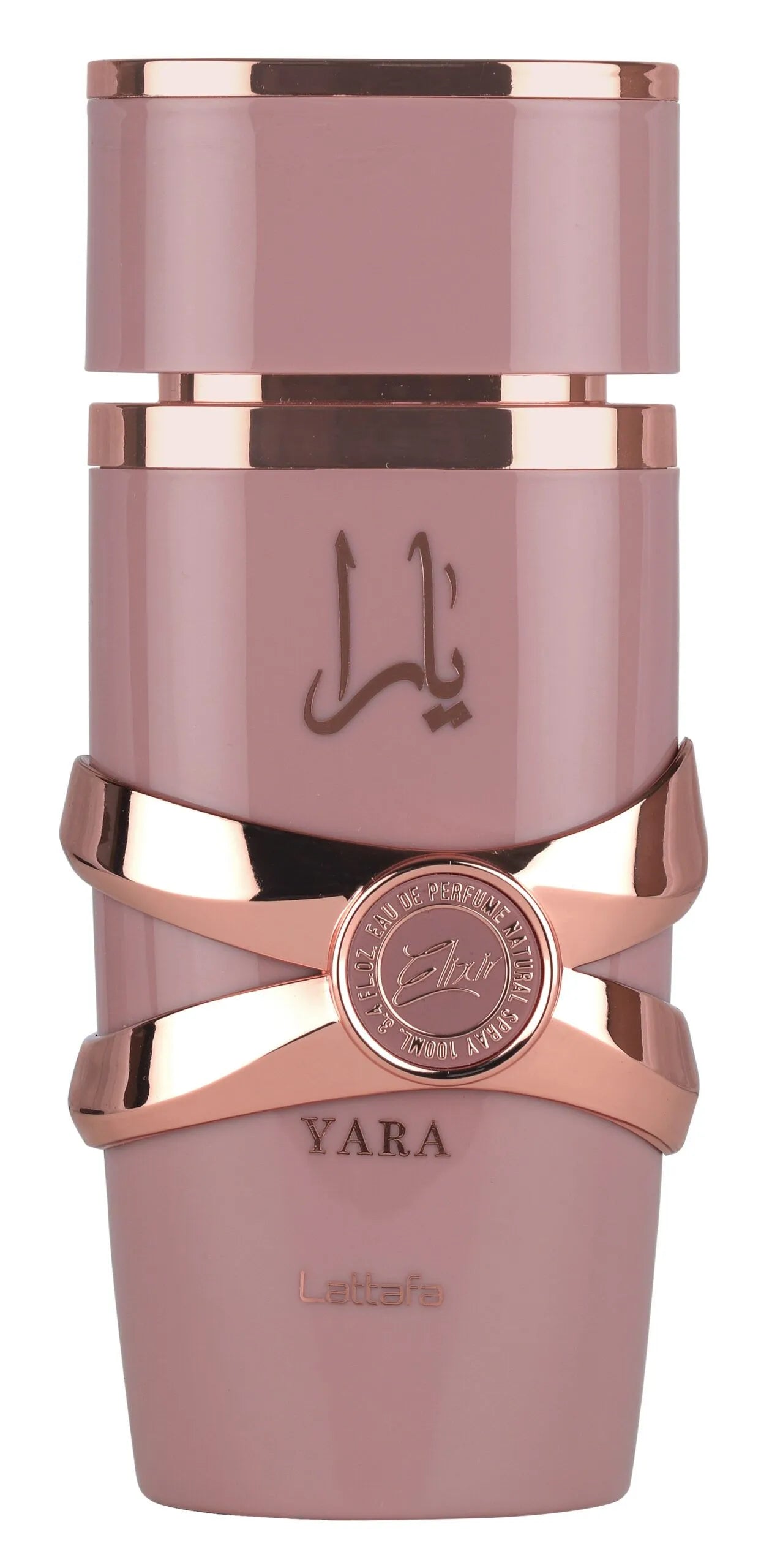 Lattafa Yara Elixir Eau de Parfum Flasche mit eleganter Gestaltung und goldenen Akzenten, aromatischer Duft für Damen und Herren