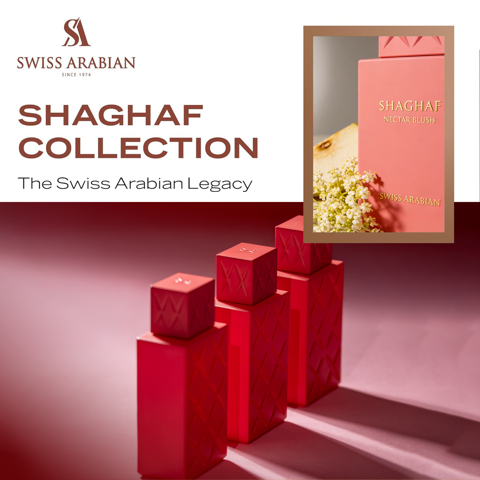 SWISS ARABIAN Nectar Blush Eau de Parfum Flasche mit blumigem Design, elegantes Parfüm für Damen, hochwertiges Parfum in stilvoller Verpackung