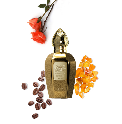 Arabian Crest Dubai - Jind Eau de Parfum Flasche mit goldener Kappe und orientalischem Design, Duftvape in eleganter Verpackung