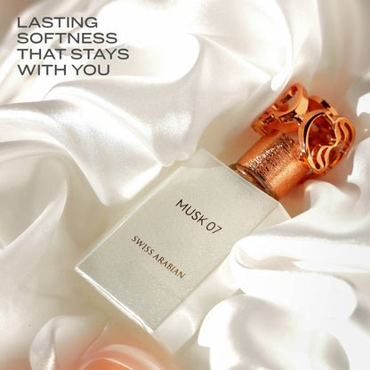 SWISS ARABIAN Musk 07 Eau de Parfum Flasche mit goldener Kappe und eleganter Verpackung, Parfüm für Damen und Herren
