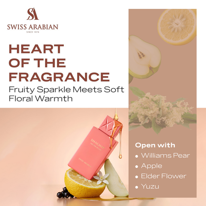 SWISS ARABIAN Nectar Blush Eau de Parfum Flasche mit blassrosa Flüssigkeit und eleganter Verpackung, Parfüm für Damen