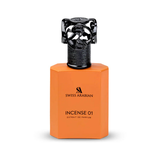 SWISS ARABIAN Incense 01 Eau de Parfum bottle with elegant design and fragrance details visible on the label.